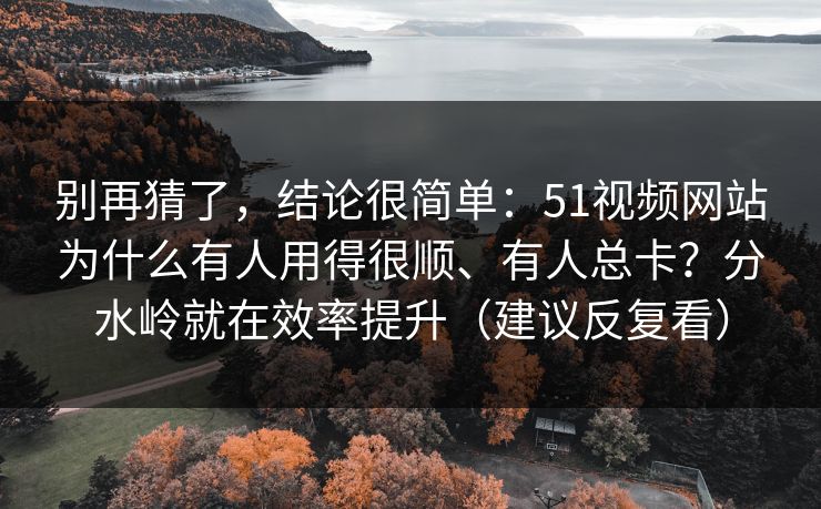 别再猜了，结论很简单：51视频网站为什么有人用得很顺、有人总卡？分水岭就在效率提升（建议反复看）